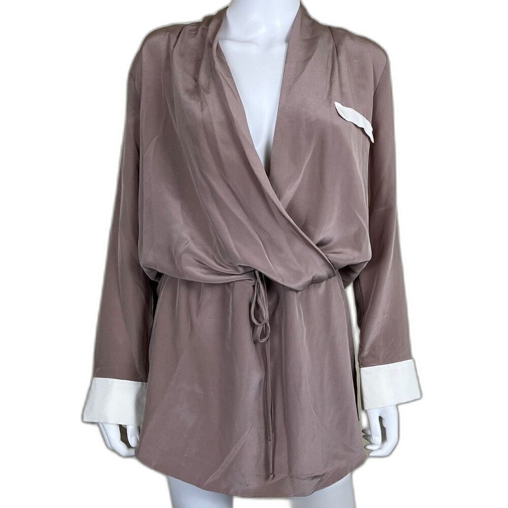 Helena Quinn Women's Size M Beige Danielle Silk Blouse Mini Shirt Dress Party
